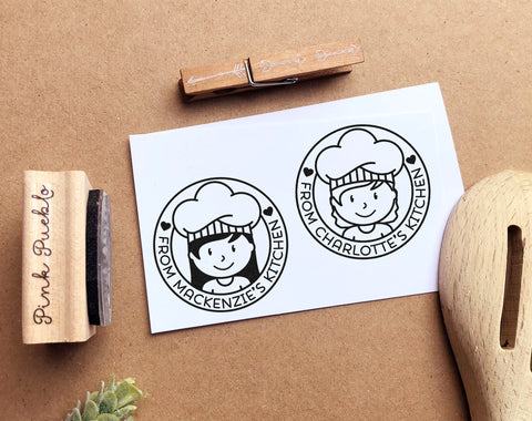 Personalized From the Kitchen of Stamp, Cooking Gift or Baking Gift - Choose Hairstyle and Accessories - PinkPueblo