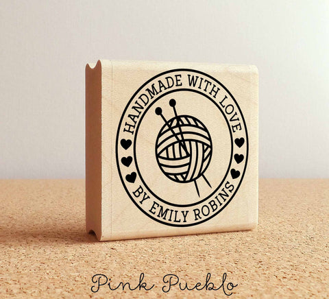 Personalized Knitting Rubber Stamp, Handmade with Love Knitting Stamp - PinkPueblo