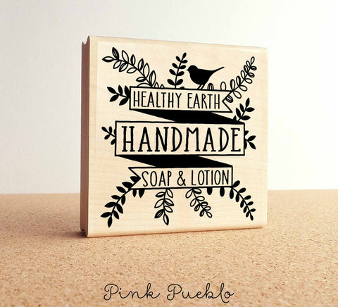 Large Personalized Bath and Beauty Product Label Rubber Stamp, Custom Botanical Stamp - PinkPueblo