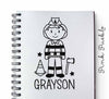 Personalized Firefighter Rubber Stamp, Custom Little Boy Firefighter Rubber Stamp - Choose Hairstyle and Accessories - PinkPueblo