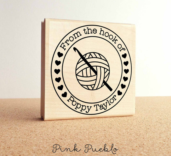 Large 3x3" Personalized Crochet Rubber Stamp, From the Hook of Crochet - PinkPueblo