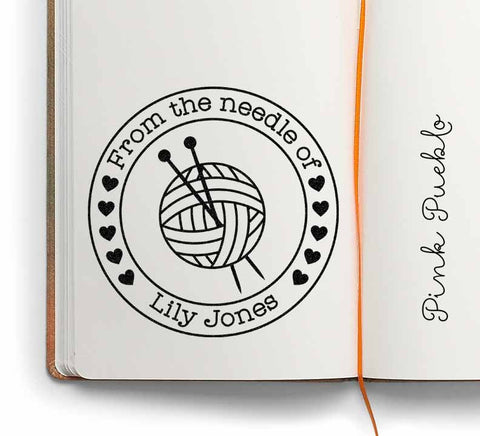 Large 3x3" Personalized Knitting Rubber Stamp, From the Needle Of Knitting Label Stamp - PinkPueblo