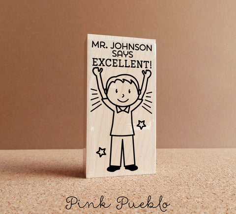 Teacher Name Stamp, Personalized Teacher Gift, Teacher Appreciation Gift - Choose Hairstyle and Clothing - PinkPueblo
