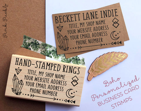 Personalized Business Boho Card Stamp, Custom Geometric Crystal Business Card Rubber Stamp - PinkPueblo