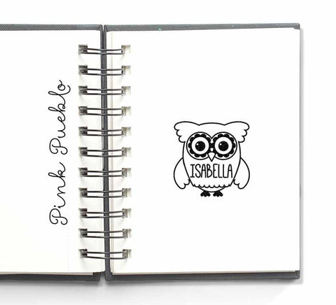 Personalized Custom Rubber Stamp, Custom Stamp with Owl - PinkPueblo