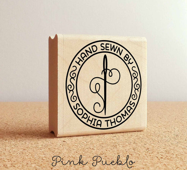 Personalized Sewing Rubber Stamp, Hand Sewn By Needle and Thread Custom Stamp - PinkPueblo