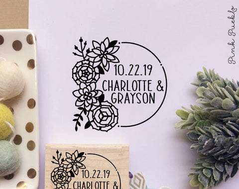 Save the Date Stamp, Rustic Wedding Stamp, Save the Date Stamp Wreath - PinkPueblo