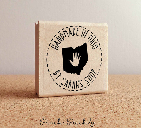 Personalized Handmade in Your State Rubber Stamp - Customize Text and State - PinkPueblo