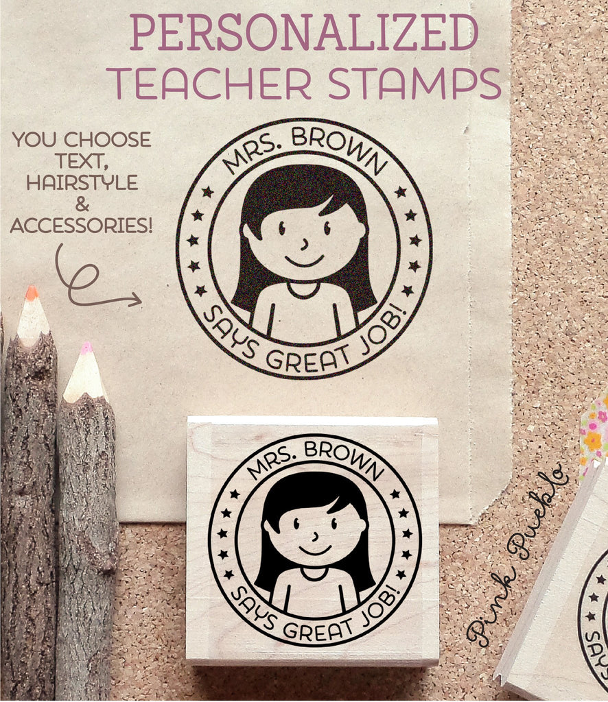 Personalized Female Teacher Rubber Stamp, Custom Teacher Stamp, Person –  PinkPueblo