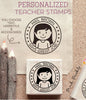 Personalized Female Teacher Rubber Stamp, Personalized Teacher Gift - Choose Hairstyle and Accessories - PinkPueblo