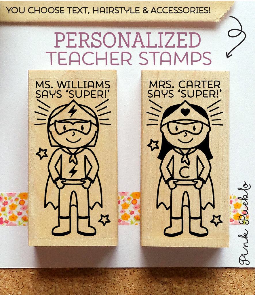 Superhero Teacher Rubber Stamp, Custom Teacher Stamp, Personalized