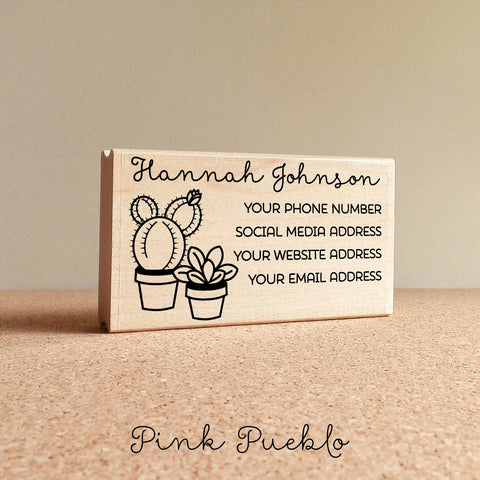 Personalized Cactus and Succulent Business Card Stamp, Custom Business Card Rubber Stamp - PinkPueblo