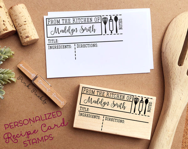 Personalized Recipe Card Stamp, For 3x5, 4x6, 5x7 and 4.25x5.5 Recipe Cards, DIY Recipe Cards - PinkPueblo