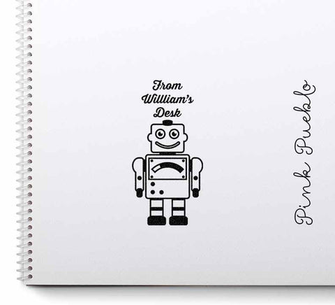 Robot Personalized Custom Rubber Stamp, From the Desk of - PinkPueblo