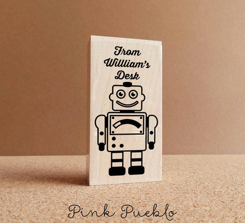 Robot Personalized Custom Rubber Stamp, From the Desk of - PinkPueblo