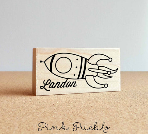 Personalized Custom Rubber Stamp, Custom Name Stamp with Rocket - PinkPueblo
