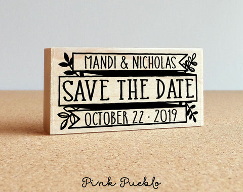 Save the Date Stamp, Rustic Wedding Stamp, Vintage Botanical Save the Date Stamp - PinkPueblo