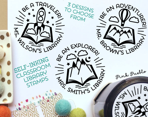 Self Inking Teacher Stamp, Self Inking Library Stamp, Personalized Teacher Gift - PinkPueblo