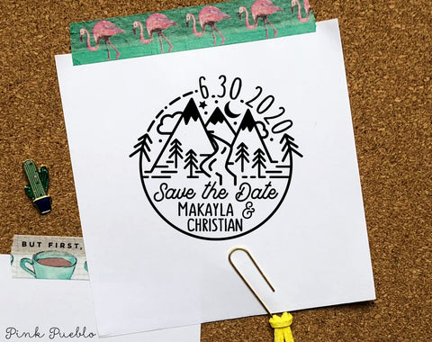 Self Inking Save the Date Stamp, Mountain Wedding Save the Date Rubber Stamp - PinkPueblo