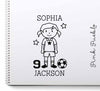 Girl's Personalized Soccer Rubber Stamp, Custom Soccer Rubber Stamp - Choose Hairstyle and Accessories - PinkPueblo
