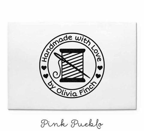 Personalized Sewing Rubber Stamp, Handmade with Love Custom Stamp - PinkPueblo