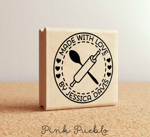 Personalized Made with Love Rubber Stamp, Label Stamp For Baking - PinkPueblo