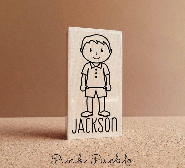 Custom Personalized Little Boy Rubber Stamp - Choose Name, Clothing and Accessories - PinkPueblo