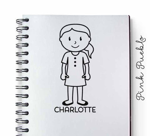 Personalized Kids' Stamp - Little Girl - Choose Hairstyle, Clothing and Accessories - PinkPueblo