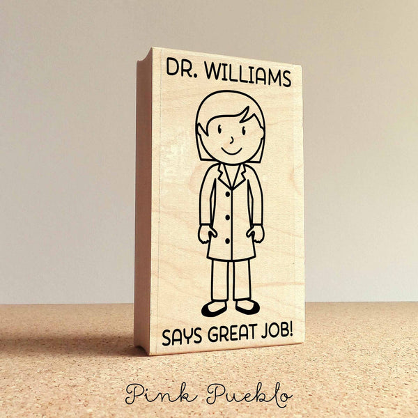 Personalized Female Teacher, Professor or Doctor Rubber Stamp- Choose Text, Hairstyle and Clothing - PinkPueblo