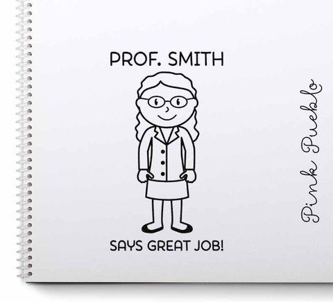 Personalized Female Teacher, Professor or Doctor Rubber Stamp- Choose Text, Hairstyle and Clothing - PinkPueblo