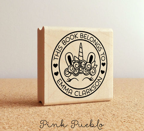 This Book Belongs to Stamp, Unicorn Stamp for Books, Bookplate Stamp for Kids - PinkPueblo