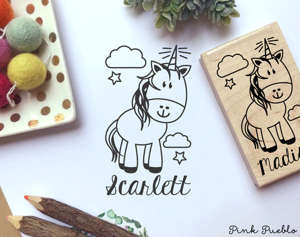 Personalized Unicorn Stamp, Great for Unicorn Birthday Parties or Unicorn Gifts for Girls - PinkPueblo