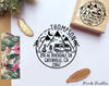 Camping Return Address Stamp, Round Address Stamp with Camper Van and Mountains - PinkPueblo