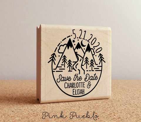 Mountain Wedding Save the Date Stamp, Destination Wedding Save the Date Stamp - PinkPueblo